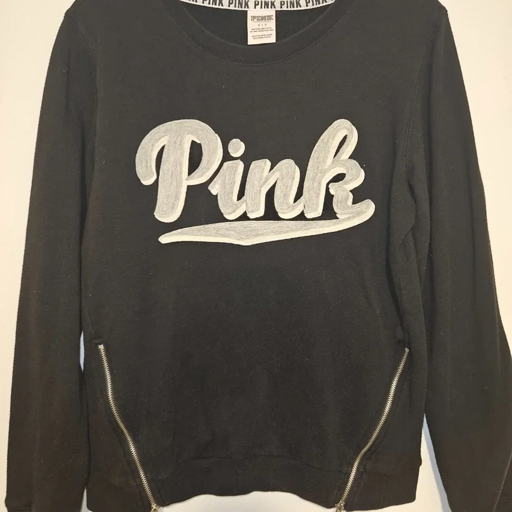 Victoria's Secret Pink Black Zipper Detail Sweatshirt S - Picture 2 of 4